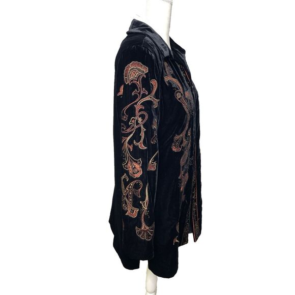 Coldwater Creek Size LP Large Embroidered Black Velvet Longline Jacket Kimono - Picture 4 of 11
